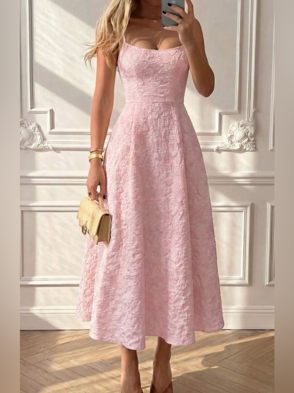 Floral Textured Pink A-Line Skirt